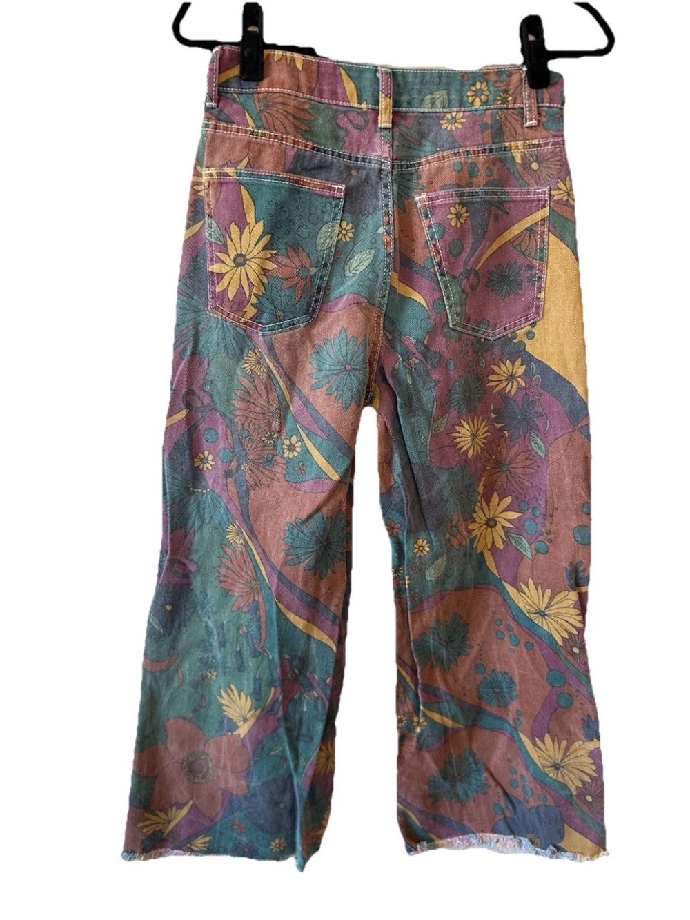 Vintage Psychedelic Floral Wide Leg Jeans Multi Colored Hippie Boho Festival S/M - Picture 8 of 15